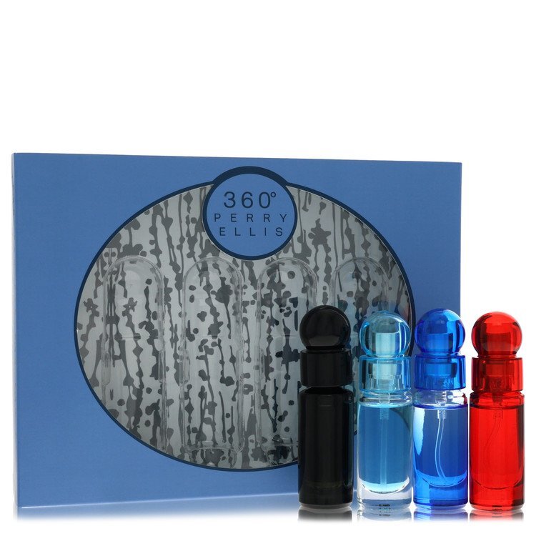 perry ellis 360 by Perry Ellis Gift Set -- Four piece Travel Gift Set Includes .25 oz Mini EDT Spray of each. 360 Black 360 For Men 360 Very Blue 360 Red. (Men)